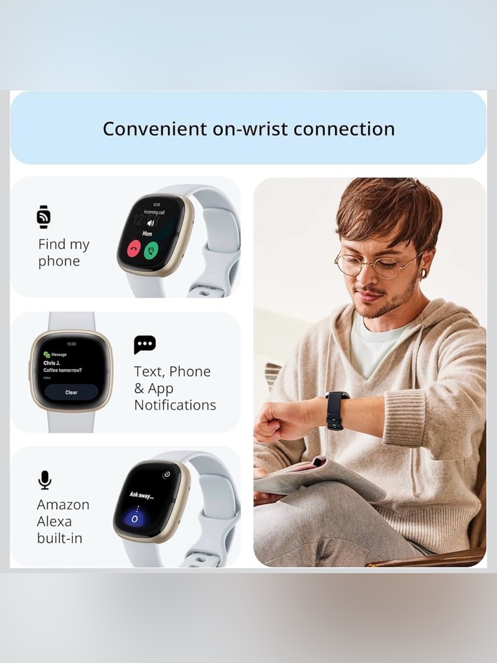 Fitbit Sense 2 Gold Case Smartwatch with 4 Bands with Box - Picture 10 of 14